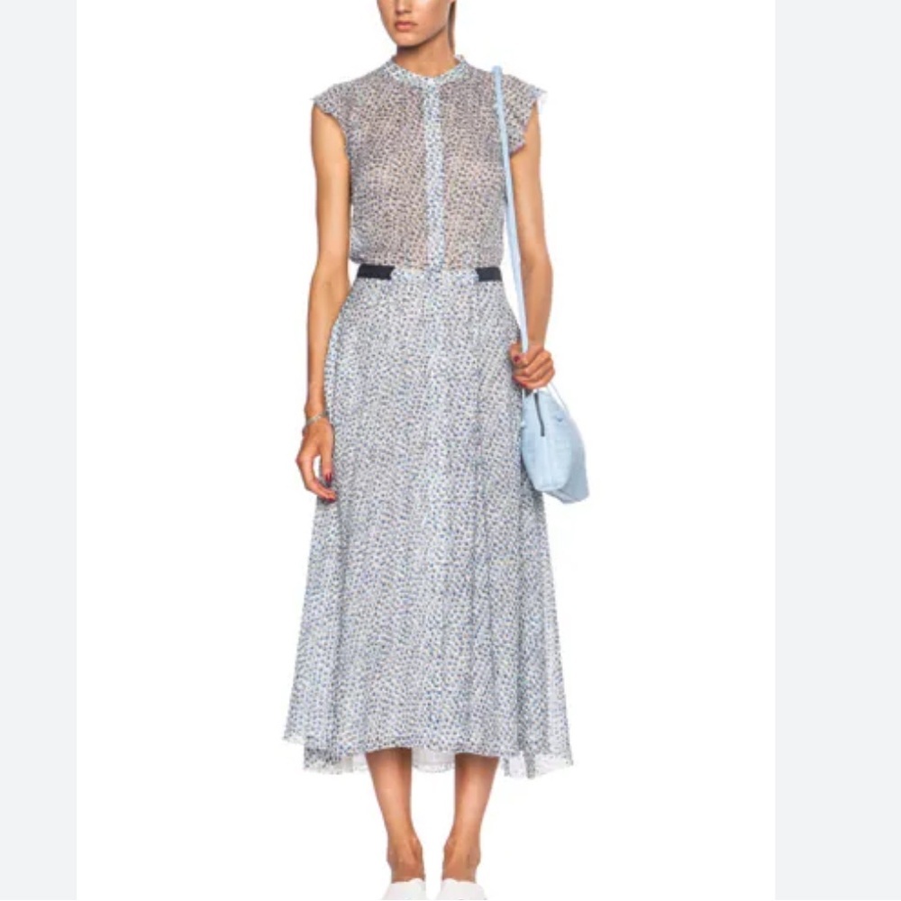 Band of Outsiders Scribble Flower Silk Flutter Sleeve Shirt Dress - Picture 12 of 12